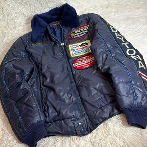 Blue Performance Jacket Daytona 500 Style Auto Bomber Puffer Jacket Vintage L